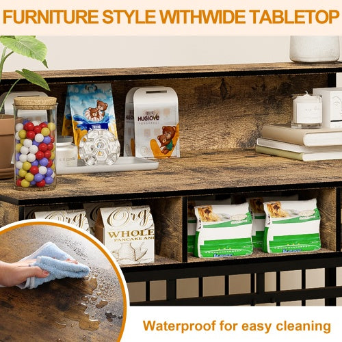 Gabbia per Cani in Legno e Metallo 43” – Dog Crate Furniture con Cassetti, Doppia Porta e Design Rustico