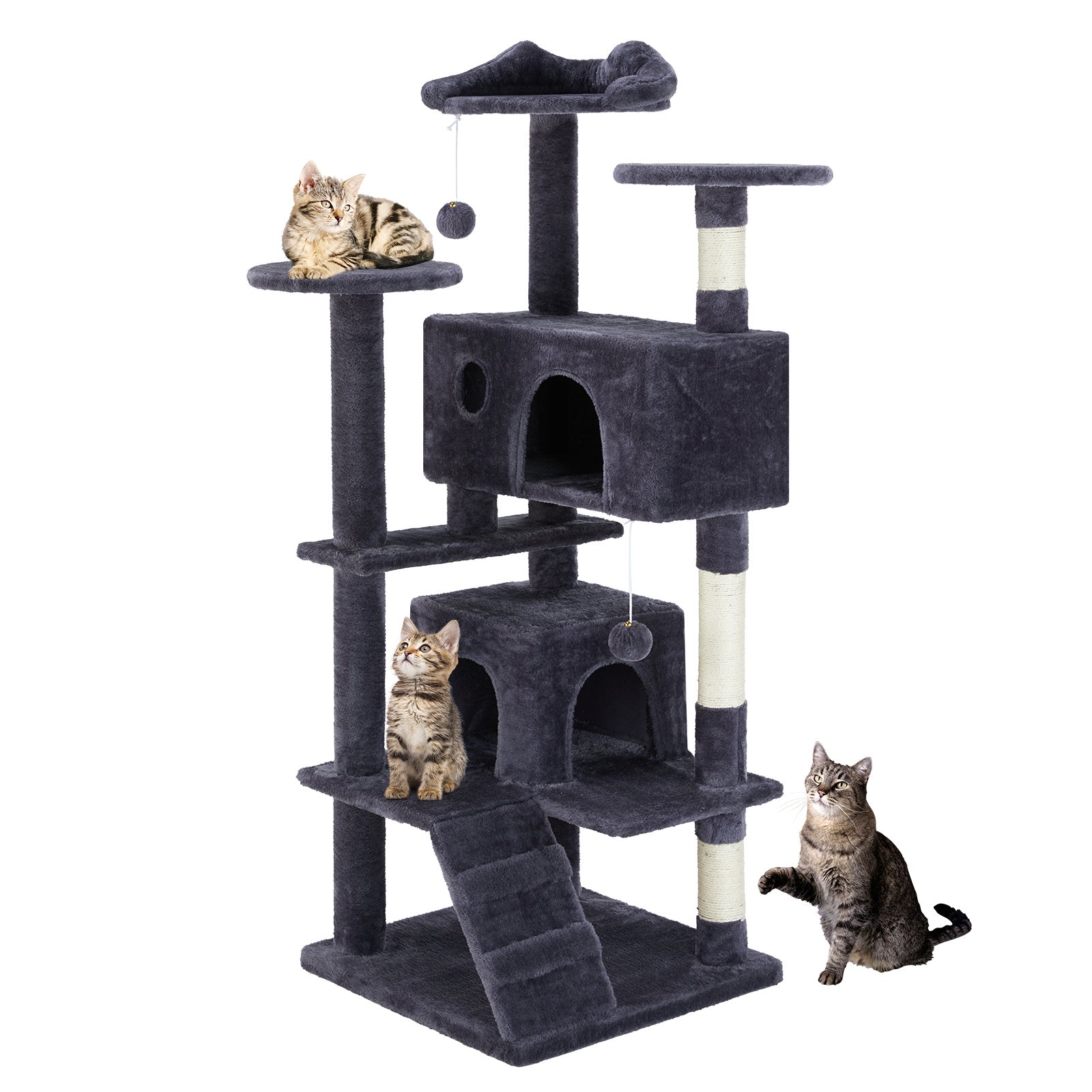 Albero Tiragraffi per Gatti 135cm – Cat Tree Multifunzionale con Amache, Piattaforme e Casetta
