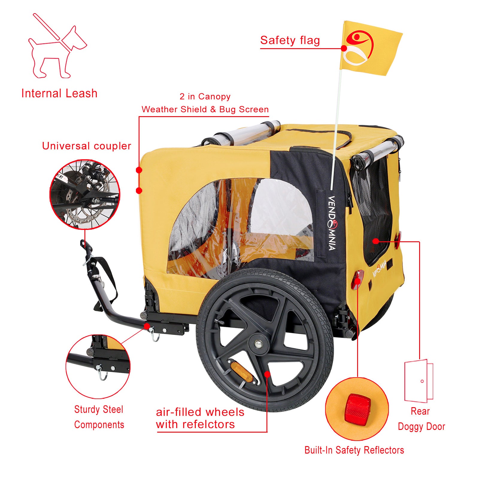 Carrello Rimorchio Pieghevole per Cani – Stroller da Bicicletta Impermeabile con Telaio Robusto e Porta Posteriore