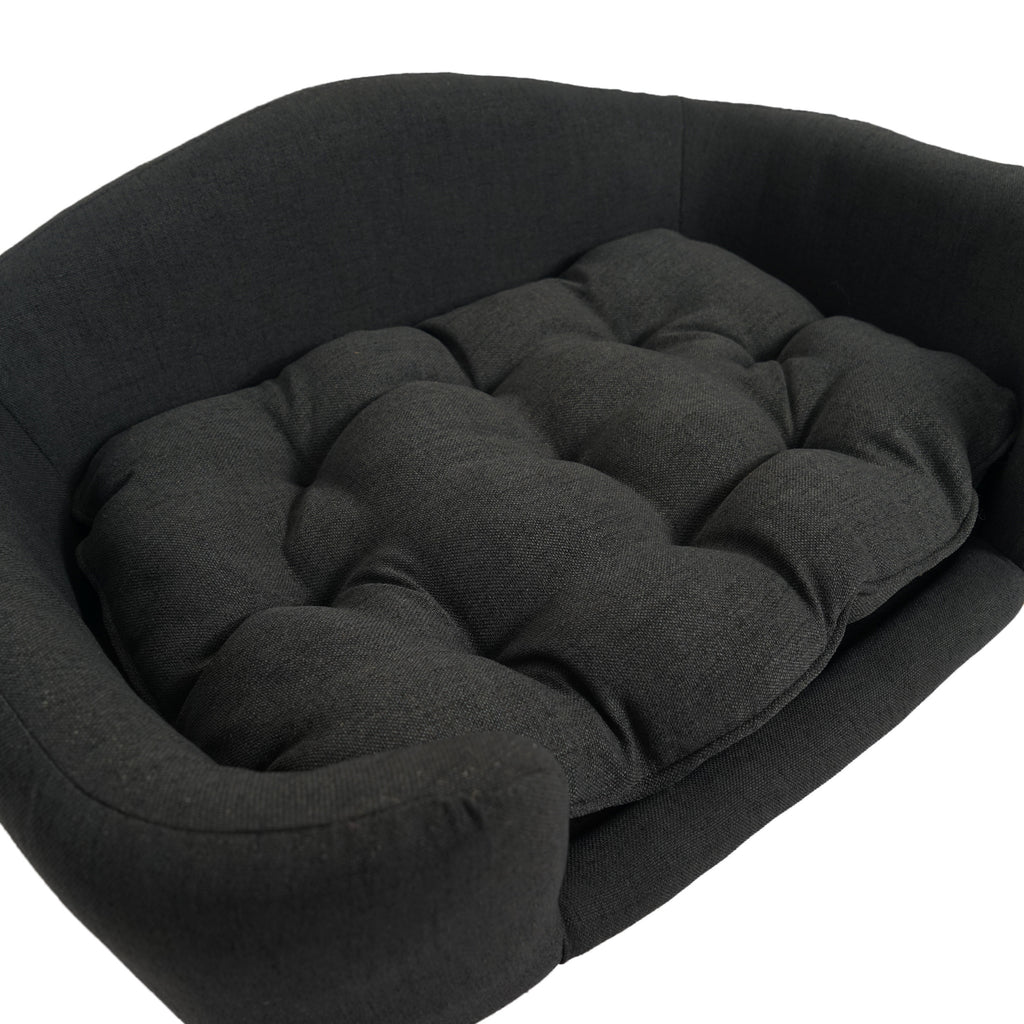 Letto per Cani Piccoli – Dog Bed Design Mid-Century con Cuscino Tufted e Gambe in Betulla