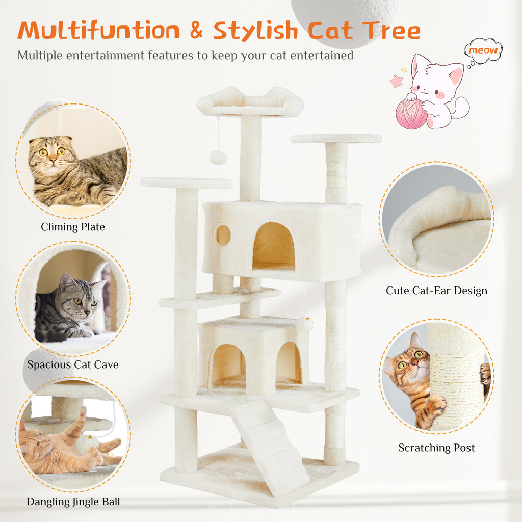Albero Tiragraffi per Gatti 135cm – Cat Tree Multifunzionale con Amache, Piattaforme e Casetta
