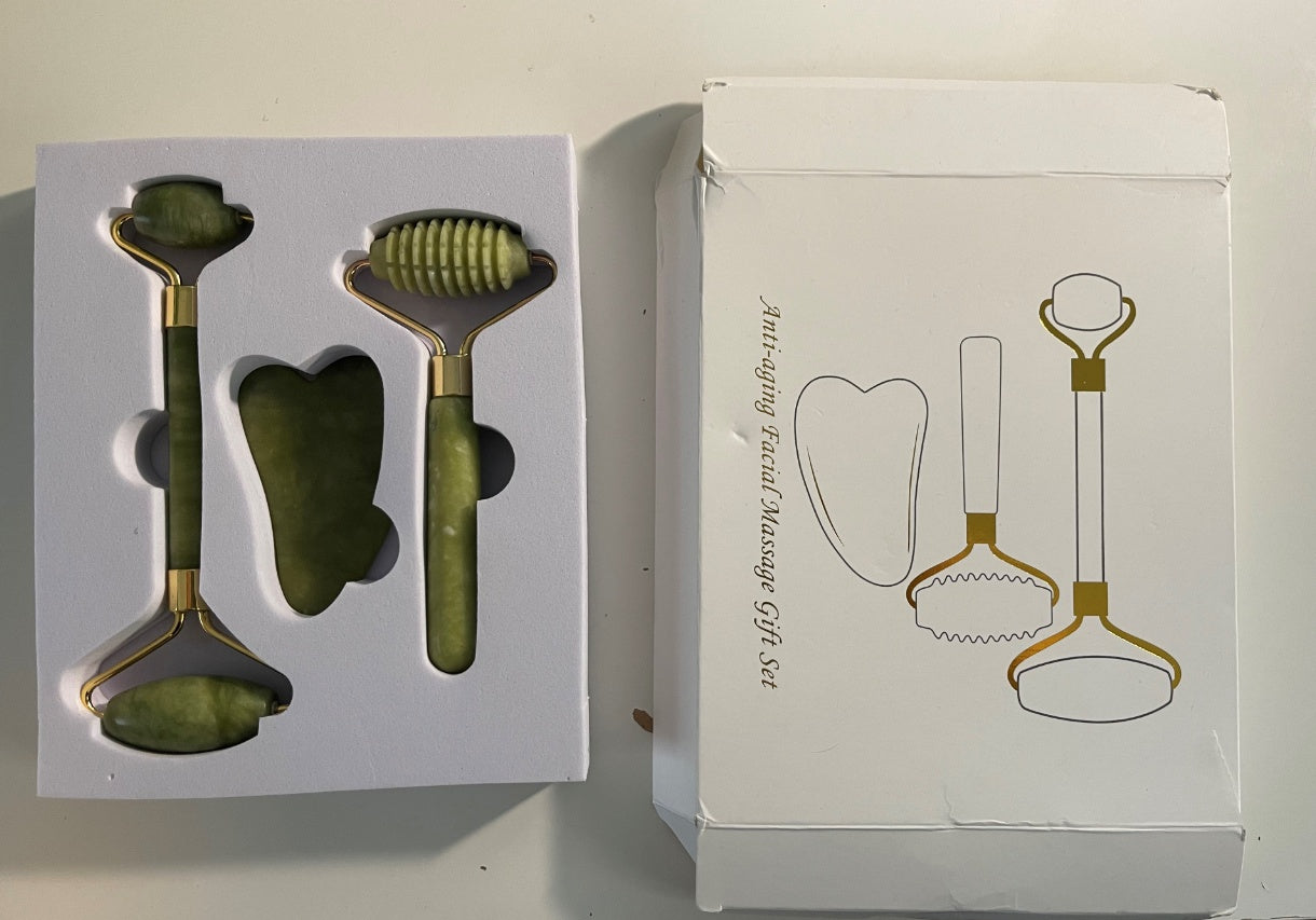 👉 Set 3-in-1 Rullo Massaggio Viso in Giada – Roller, Gua Sha e Eye Beauty