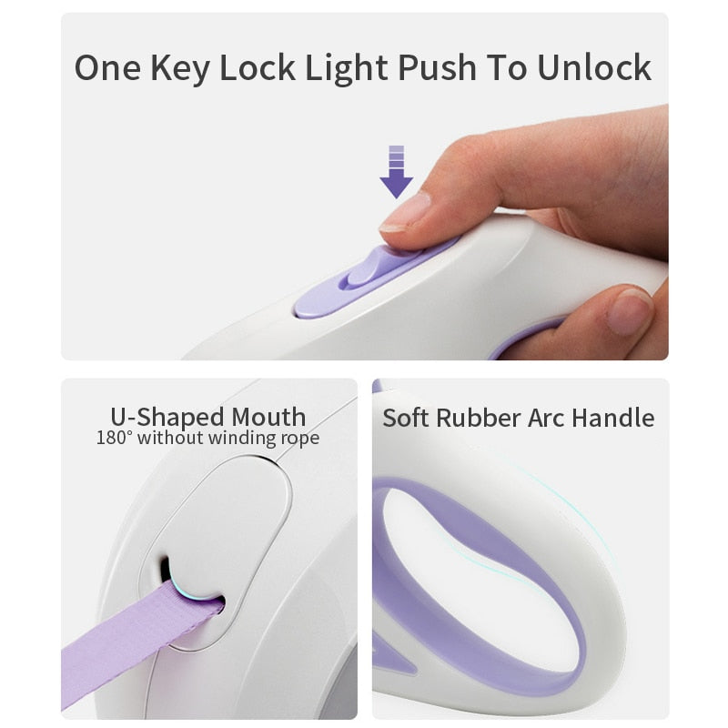 Guinzaglio Retrattile con Luce LED – Per Cani e Gatti (3m/5m)