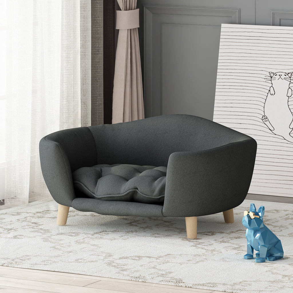 Letto per Cani Piccoli – Dog Bed Design Mid-Century con Cuscino Tufted e Gambe in Betulla