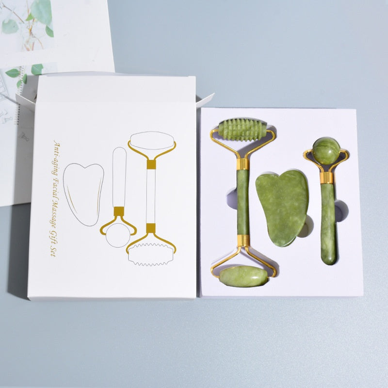 👉 Set 3-in-1 Rullo Massaggio Viso in Giada – Roller, Gua Sha e Eye Beauty