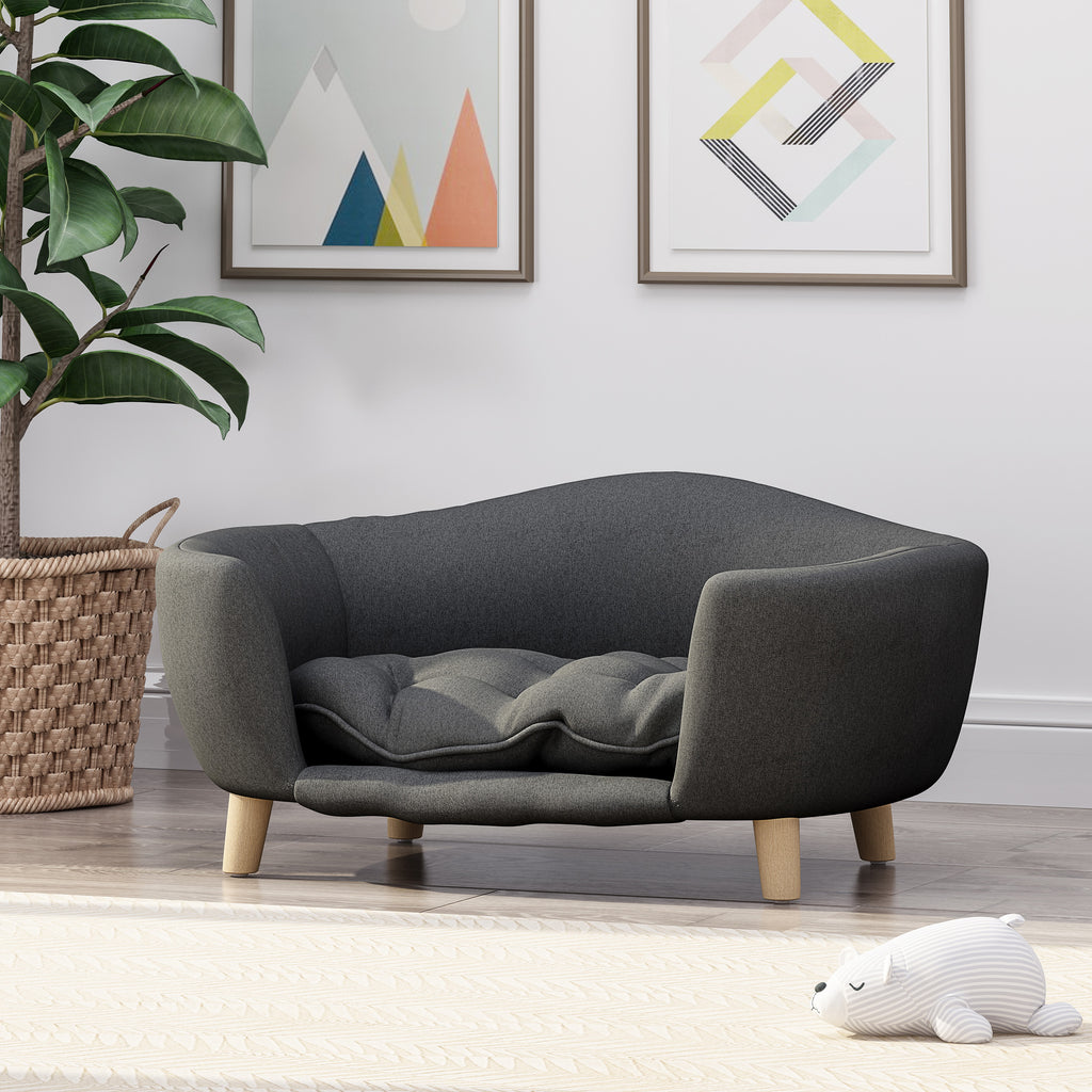 Letto per Cani Piccoli – Dog Bed Design Mid-Century con Cuscino Tufted e Gambe in Betulla