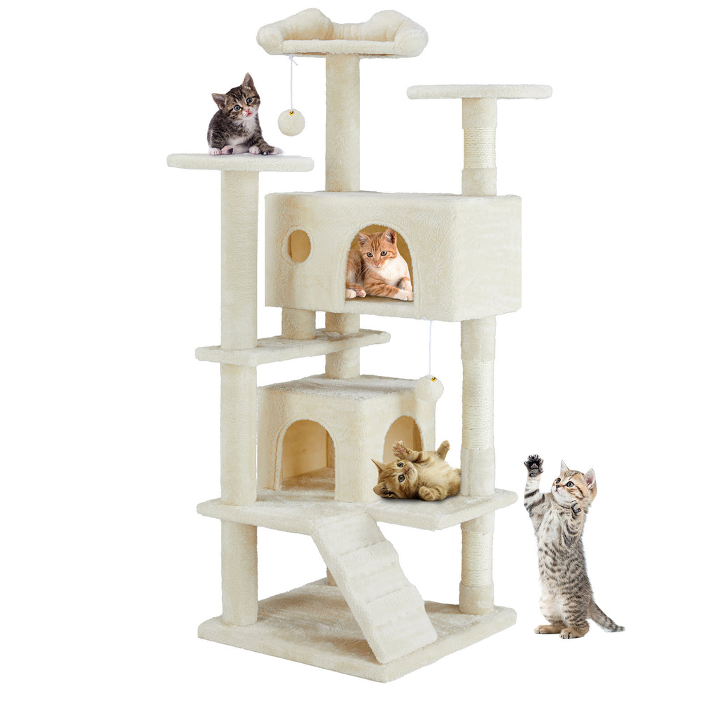 Albero Tiragraffi per Gatti 135cm – Cat Tree Multifunzionale con Amache, Piattaforme e Casetta
