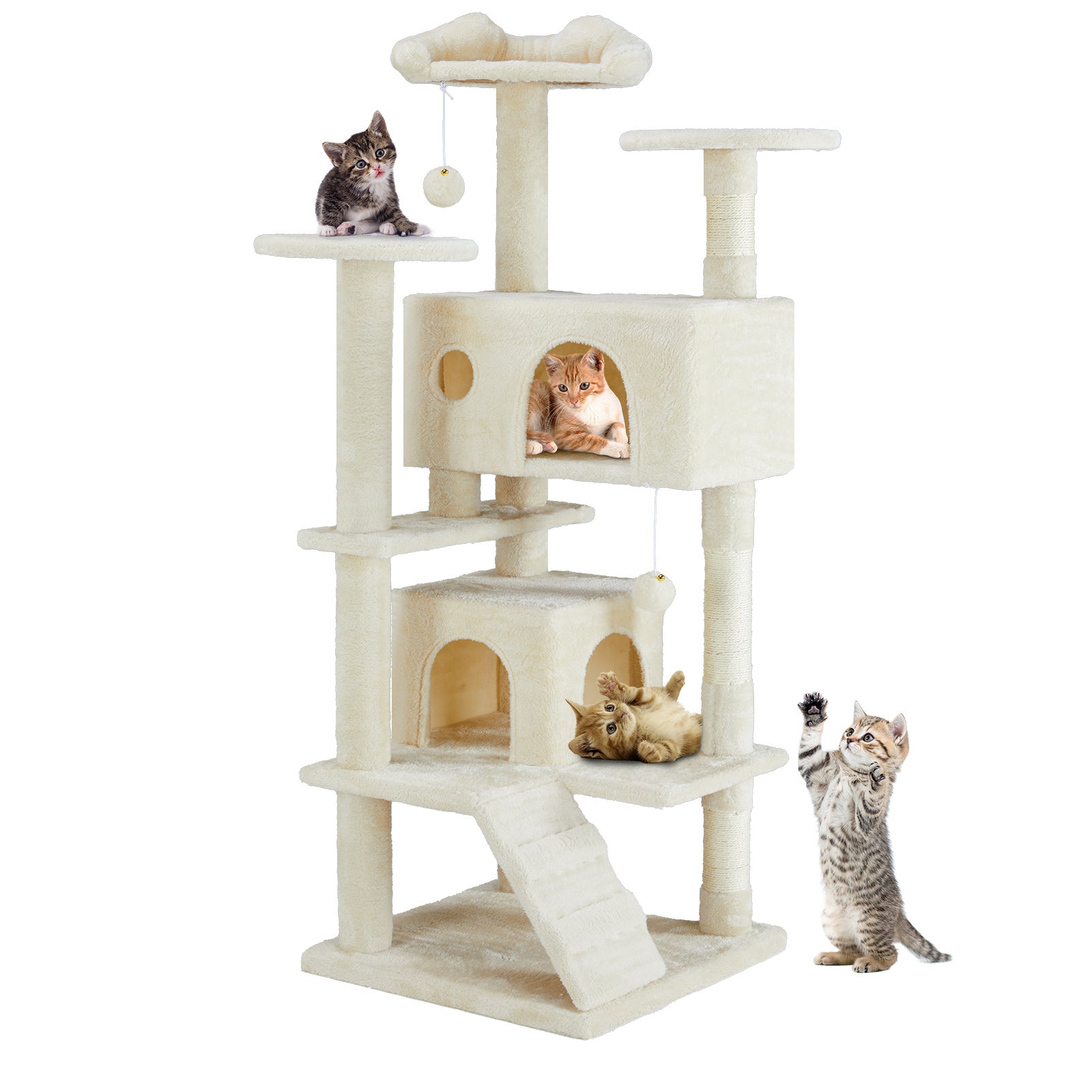 Albero Tiragraffi per Gatti 135cm – Cat Tree Multifunzionale con Amache, Piattaforme e Casetta